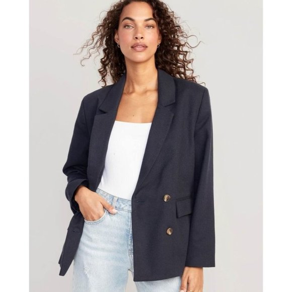 Old Navy Wool-Like Textured Double Breasted Navy Blazer Sz S NWT - Picture 1 of 8